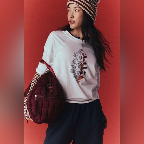 Free People X FP Movement Inspire Logo Tee in White Combo NWT - Picture 1 of 4